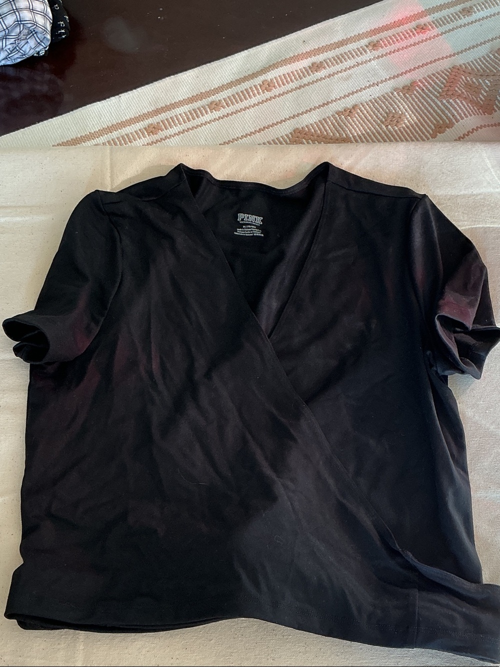 PINK Victoria's Secret Black Wrap-Style Short Sleeve Top size m